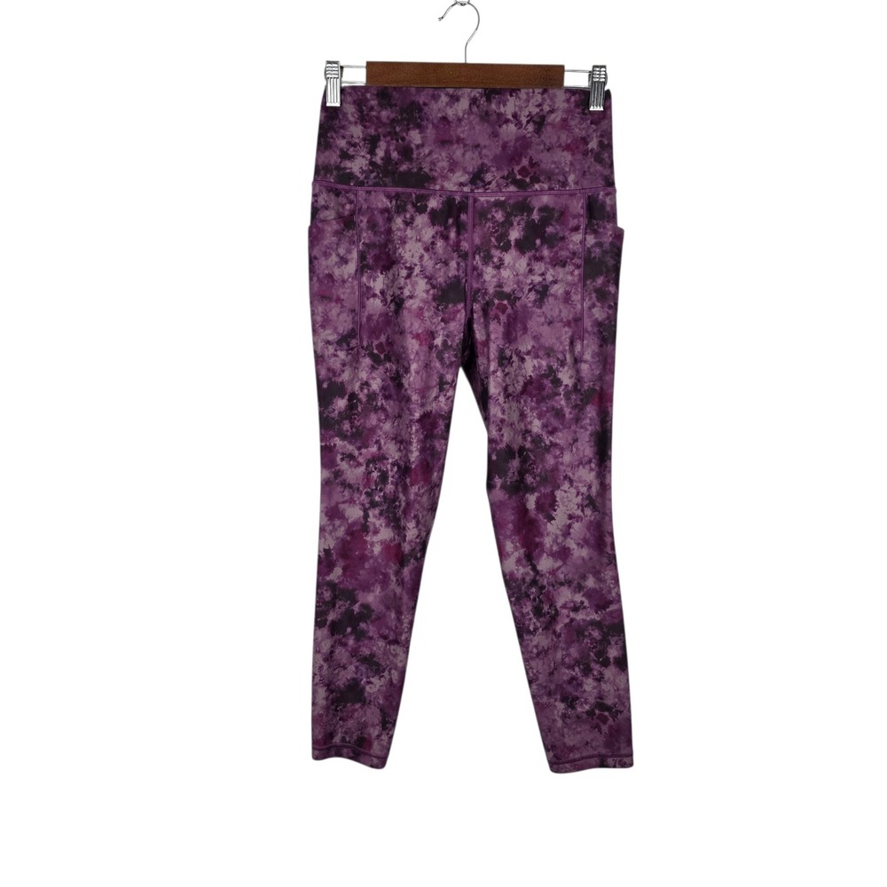 Athleta Salutation Stash Pocket II Leggings Womens M Purple Tie Dye 7/8 Tight